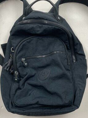 Kipling Seoul Small Black Nylon Backpack with Rubber Monkey Keychain Unisex OS
